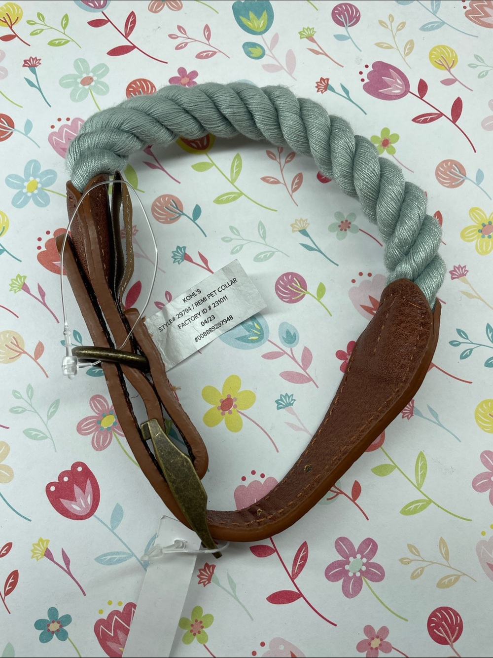 Koolaburra Brown Leather and Light Blue Braided Rope Collar